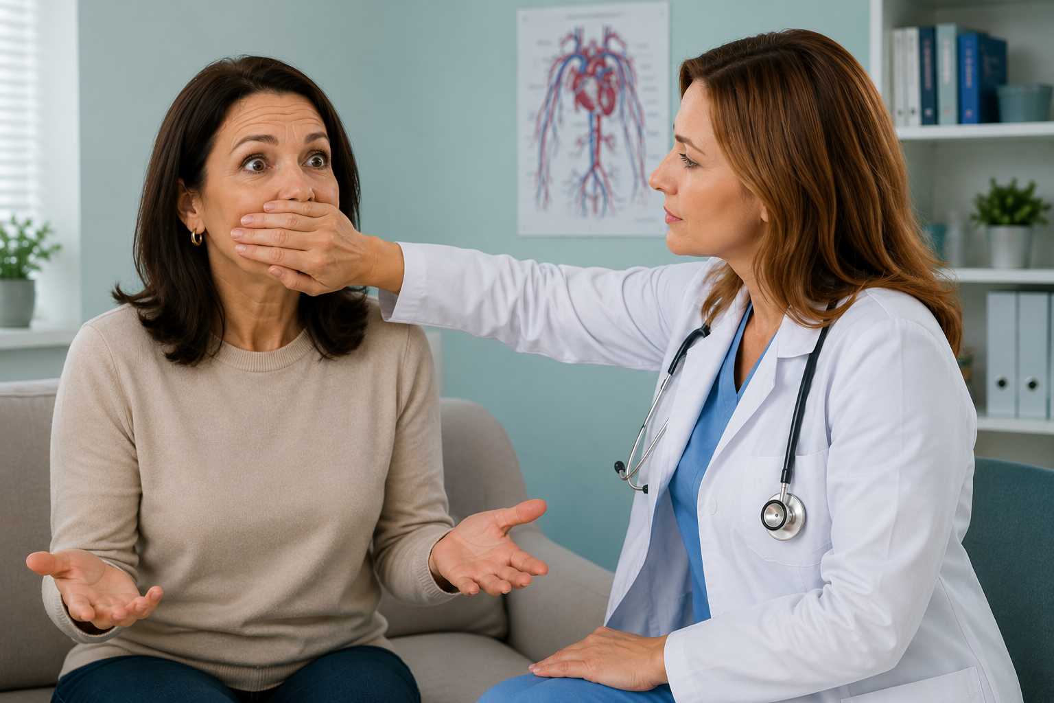 A doctor cutting a patient off mid-sentence