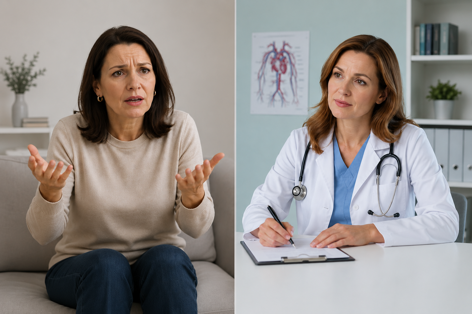 A frustrated patient and a doctor taking notes